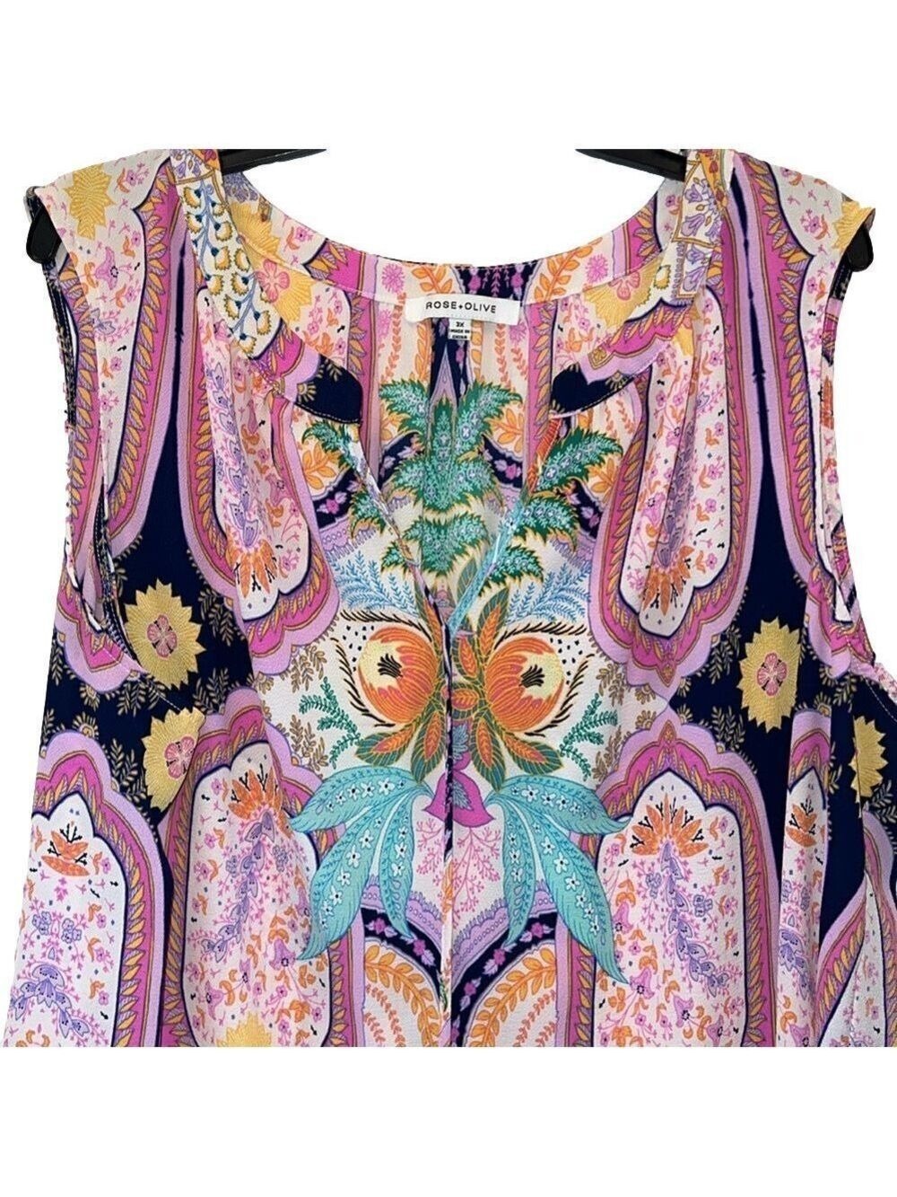 Rose & Olive Top, Size 3X, PTP 27", Length 28" Pretty Summer Top, New Condition - Picture 2 of 6